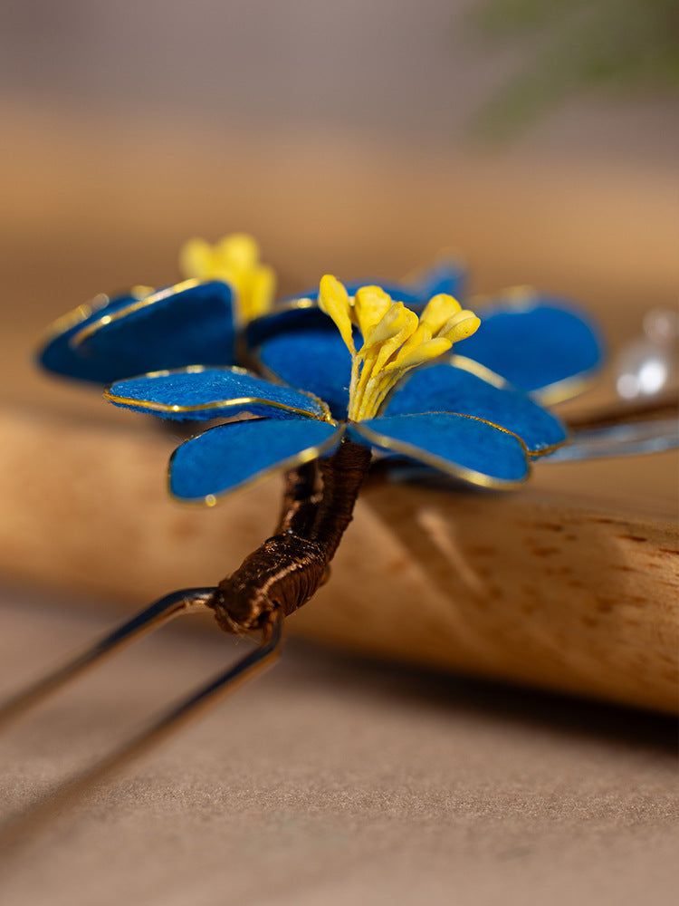 High End Blue Velvet Hairpin Hanfu Hair Accessory Hairpin for Women