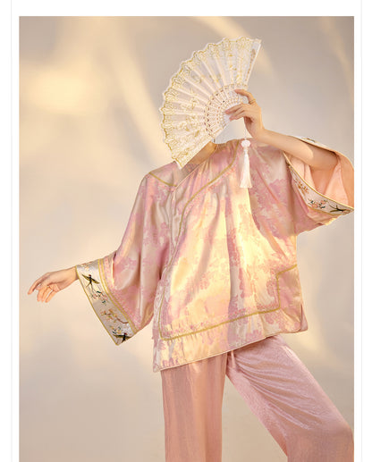 Elegant Jacquard Rayon Shirt New Chinese Style Loose Top