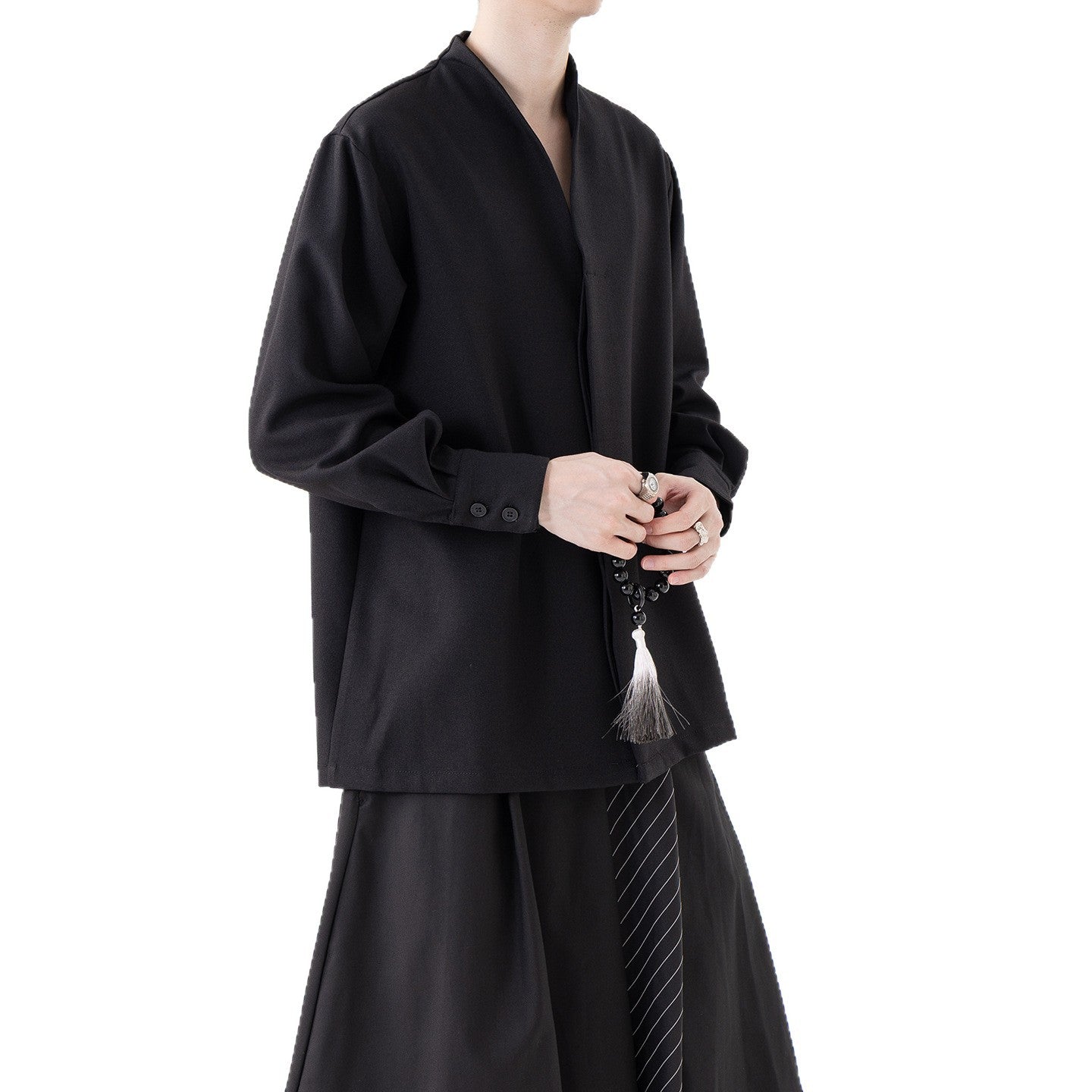 Mens Chinese Style Autumn Trendy Long Sleeve Casual Shirt Jacket