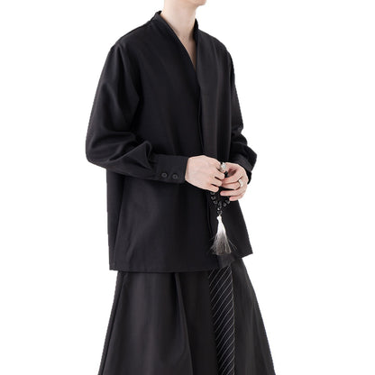 Mens Chinese Style Autumn Trendy Long Sleeve Casual Shirt Jacket