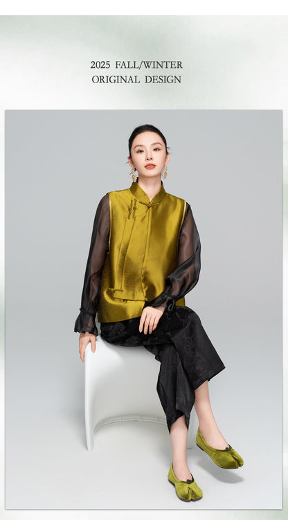 Elegant Stand Collar Button Sleeveless Layered Vest