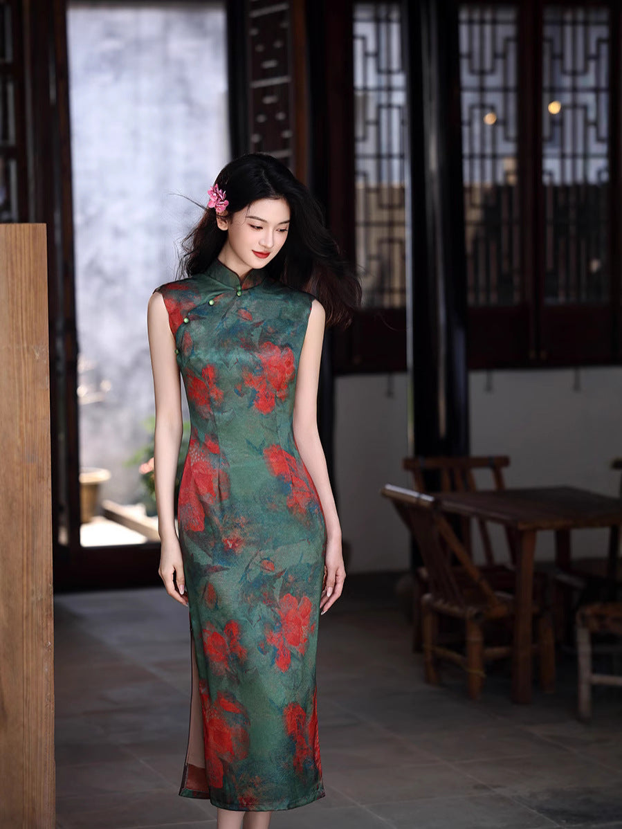 Tipsy Rose Sleeveless Cheongsam – Elegant Youth Slim Dress