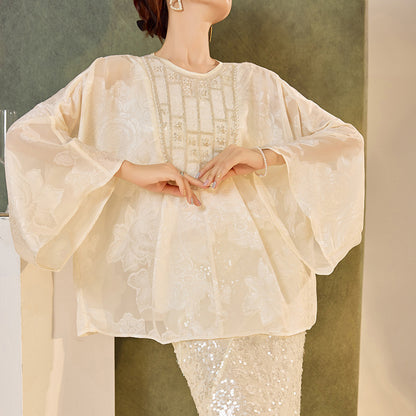 New Chinese Style Beaded Embroidered High-End Blouse for Women