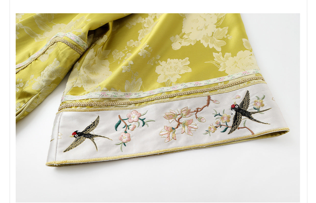 Elegant Yellow Jacquard Rayon Shirt New Chinese Style Top 2026