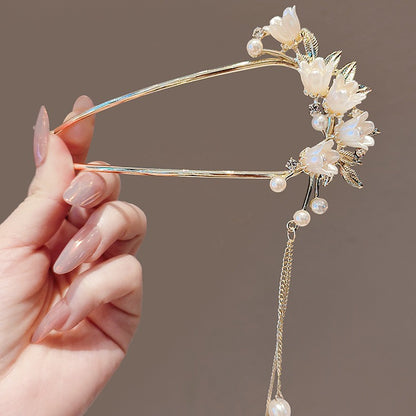 Super Fairy Bell Orchid Tassel U Hairpin Women High End Step Shake