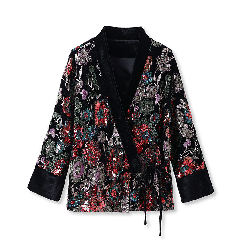 High-End New Chinese Style Embroidered Sequin Coat | Elegant National Top