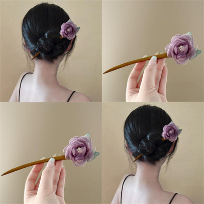 Purple Rose Hairpin Summer Mesh Flower Ancient Style Hair Accessory