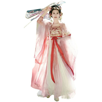 Fairy Hanfu Costume — Hibiscus Embroidered Shirt & Flowing Skirt Outfit