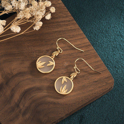 Classical Style Jade Earrings — Copper Plated 24K Gold Bamboo Leaf