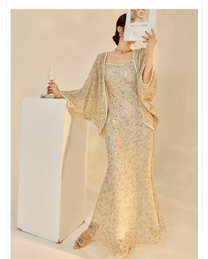 Autumn New Chinese Sequin Embroidered High-End Coat Dress Set