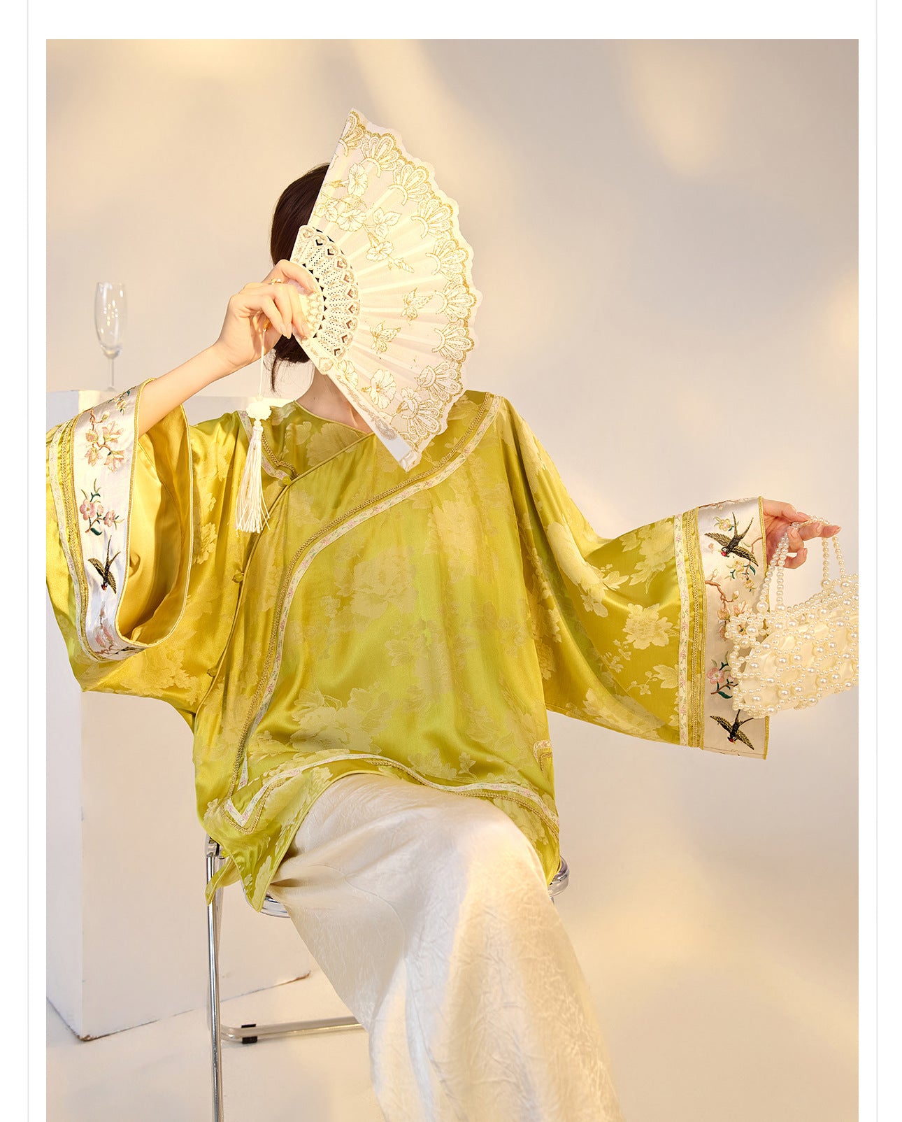 Elegant Yellow Jacquard Rayon Shirt New Chinese Style Top 2026