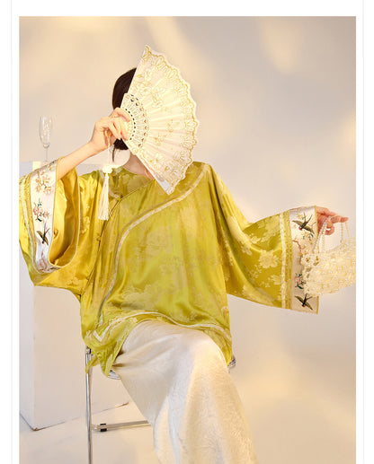 Elegant Yellow Jacquard Rayon Shirt New Chinese Style Top 2026