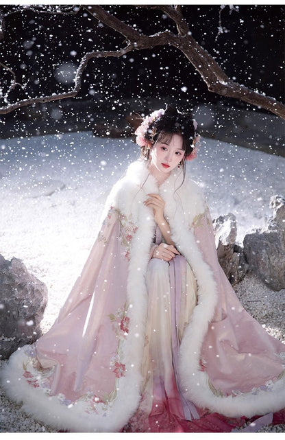 Women's Tang Dynasty Hanfu Winter Embroidered Shirt & Cloak Set