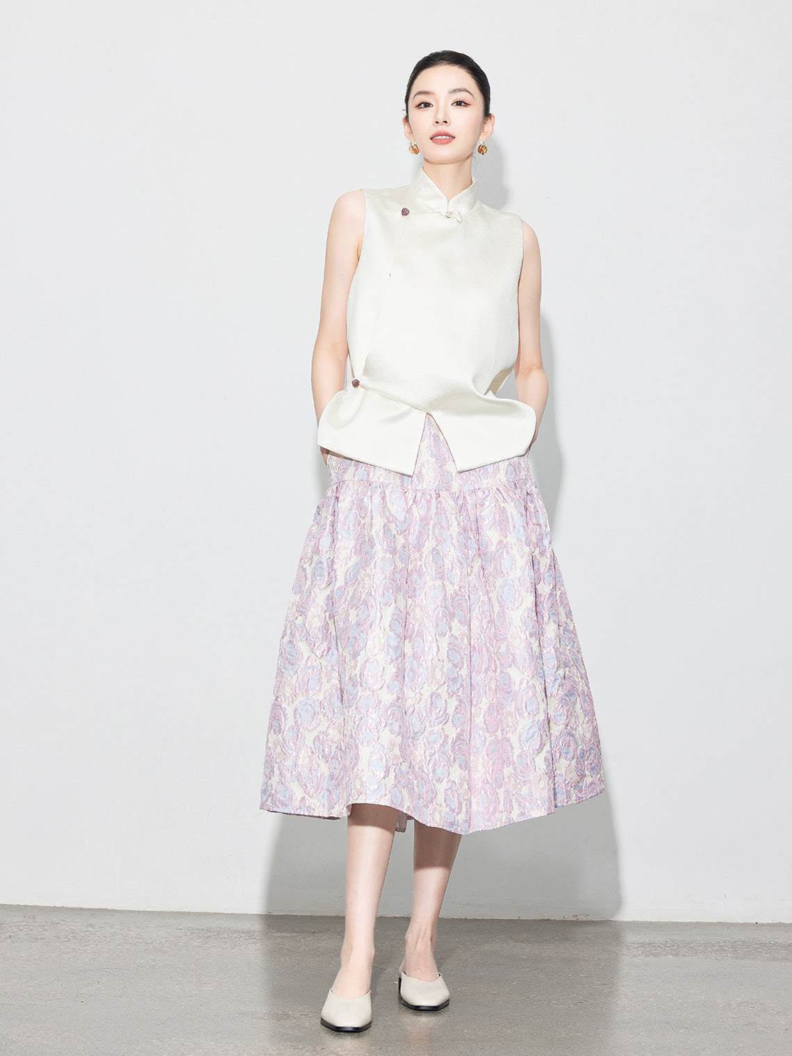 Brocade Jacquard Heavy Craft Puff Skirt & Vest Set for Autumn