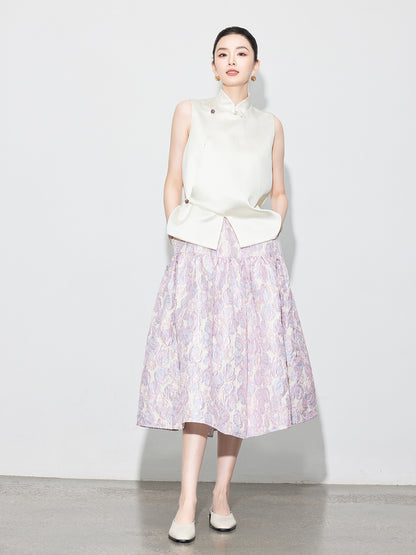 Brocade Jacquard Heavy Craft Puff Skirt & Vest Set for Autumn