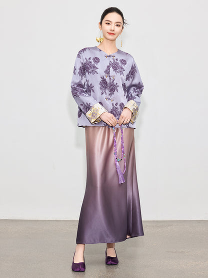 High-End Gradient Satin Mermaid Midi Skirt, Spring Design
