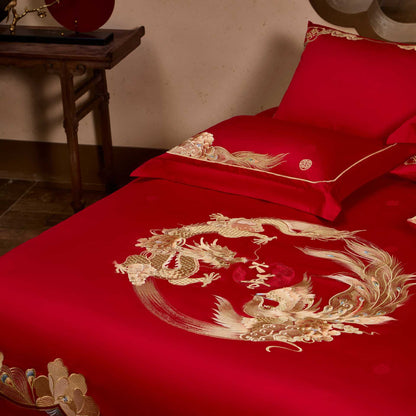 Luxury Cotton Wedding Bedding Set 4-Piece Embroidered Quilt Cover