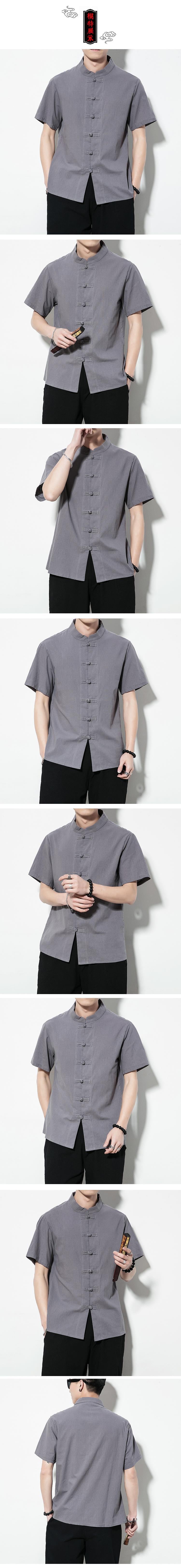 Summer Chinese Style Men’s Shirt — Linen Tang Suit Retro Short Sleeve