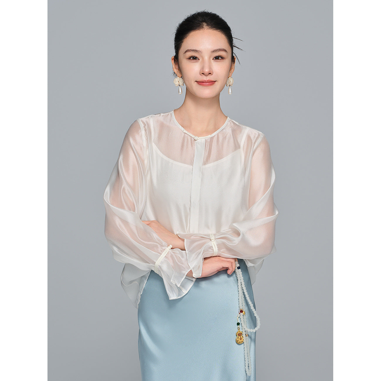 High-End Soft Gauze Long Sleeve Top for Women