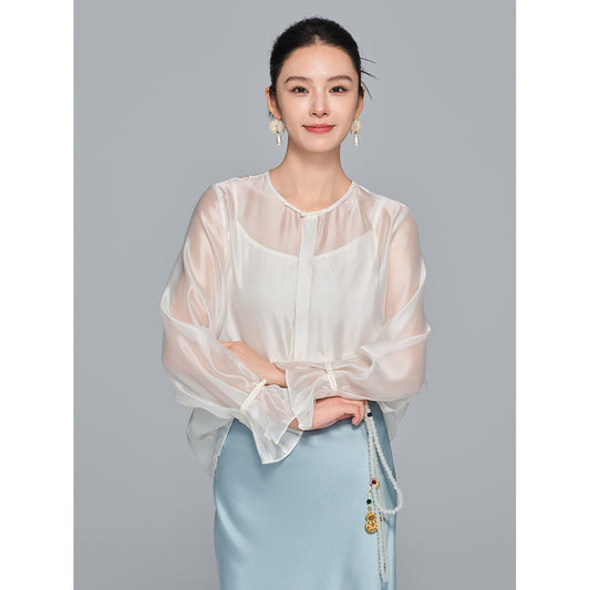 High-End Soft Gauze Long Sleeve Top for Women