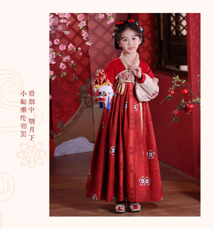 Children’s Winter Hanfu Dress | Elegant Thickened Tang Suit Cheongsam for New Year