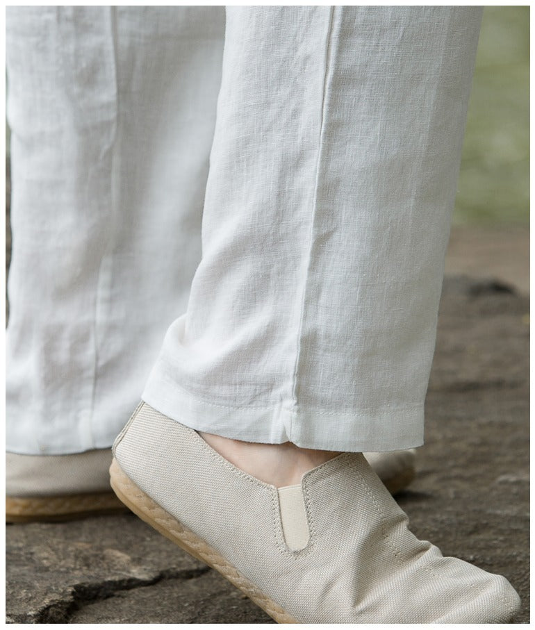 Mens Summer Thin Breathable Linen Pants Cotton Linen Wide Leg Casual