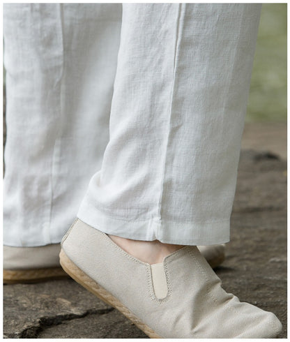 Mens Summer Thin Breathable Linen Pants Cotton Linen Wide Leg Casual