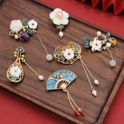 Chinese Style Brooch — Palace Elegant Pearl Tassel Pin for Cheongsam