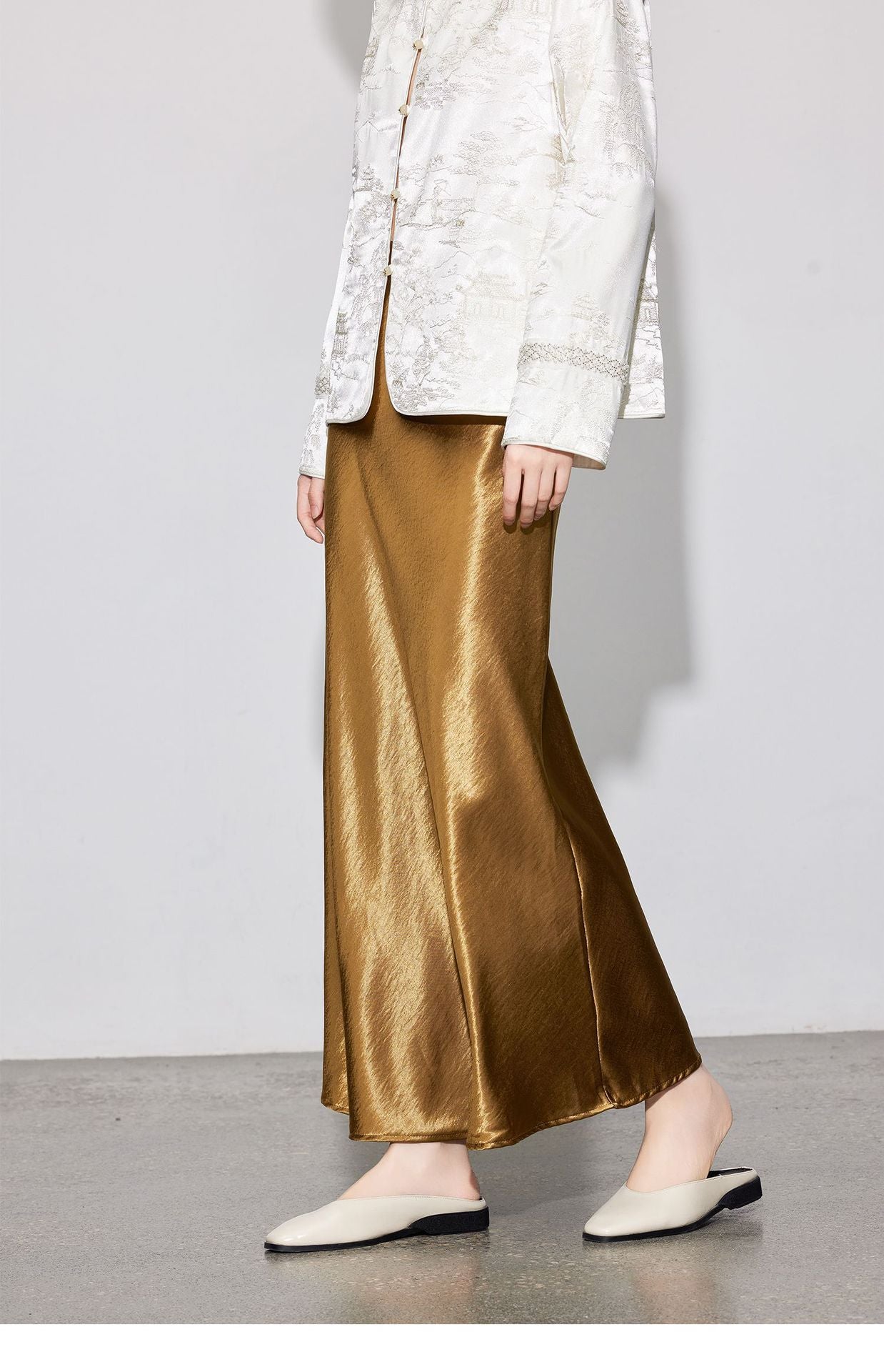 Elegant Satin Midi Mermaid Skirt, Slimming Design