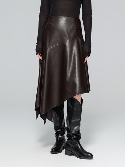 Autumn High-Waist Leather Slit Skirt for Women