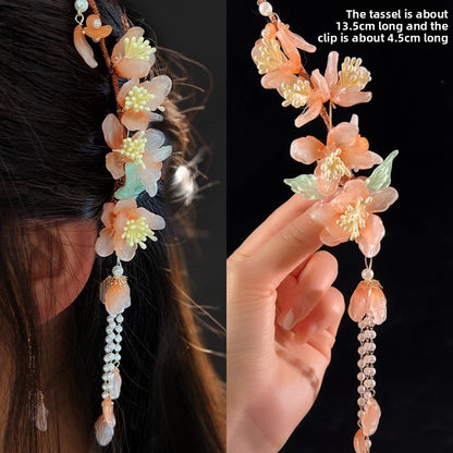 Orchid tassel headdress with side clips and new Chinese flower hairpins