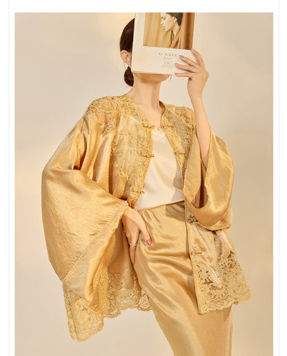 New Chinese Style Embroidered Jacket Skirt Set | Heavy Bead Lace Patchwork