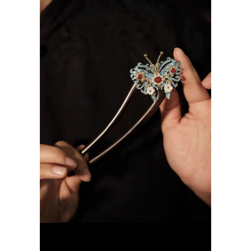 Hanfu Side Hair Clip Ming Song Style Qipao Accessory Enamel Lily Bell Hairpin