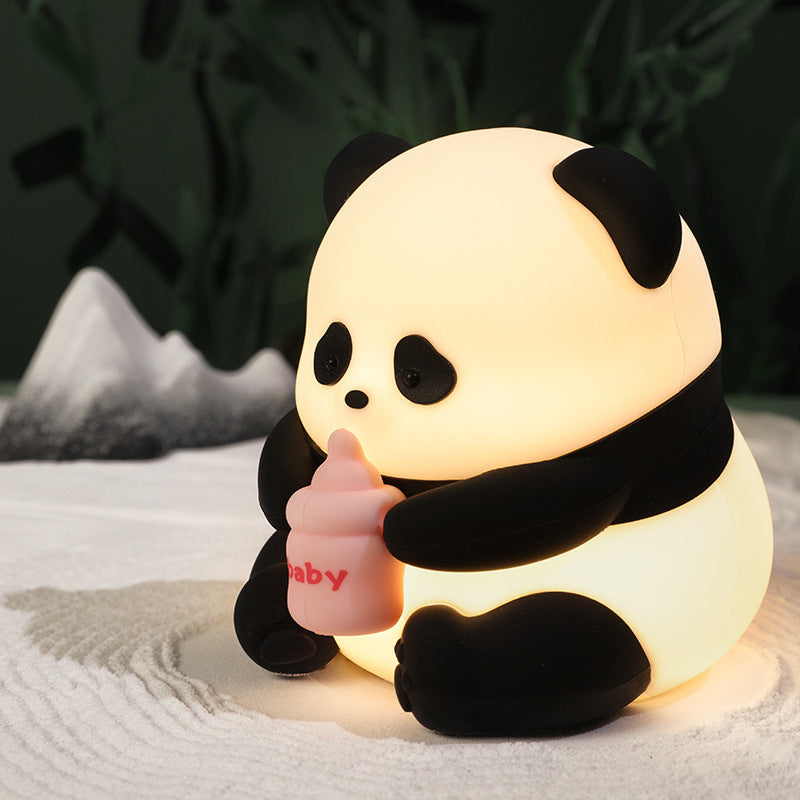 Panda Baby Bottle Night Light Silicone Rechargeable Bedside Lamp