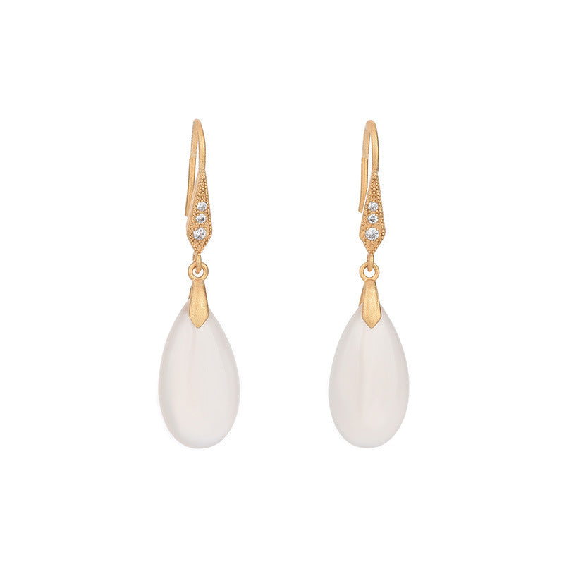 Classical Chinese Earrings | Elegant Agate Chalcedony Silver Jewelry for Women