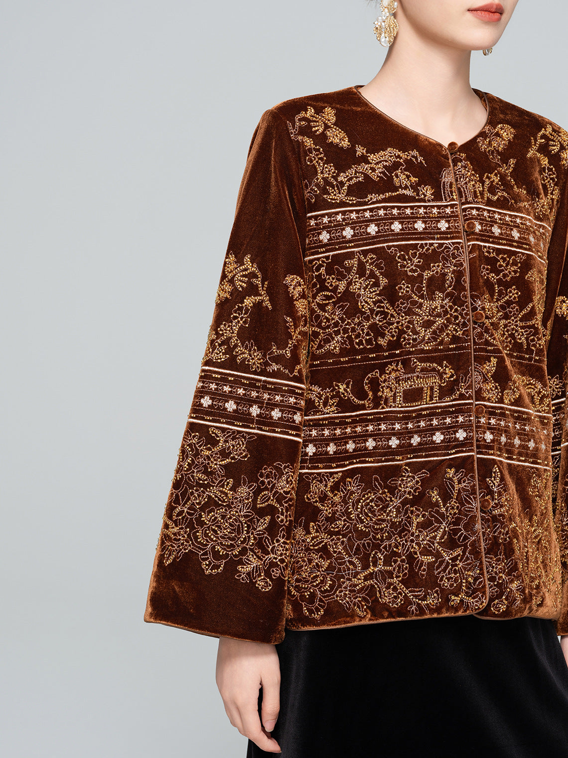 High-End Vintage Velvet Beaded Jacket New Chinese Style Women