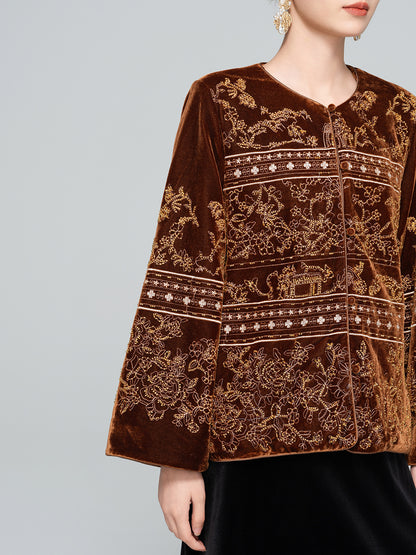 High-End Vintage Velvet Beaded Jacket New Chinese Style Women