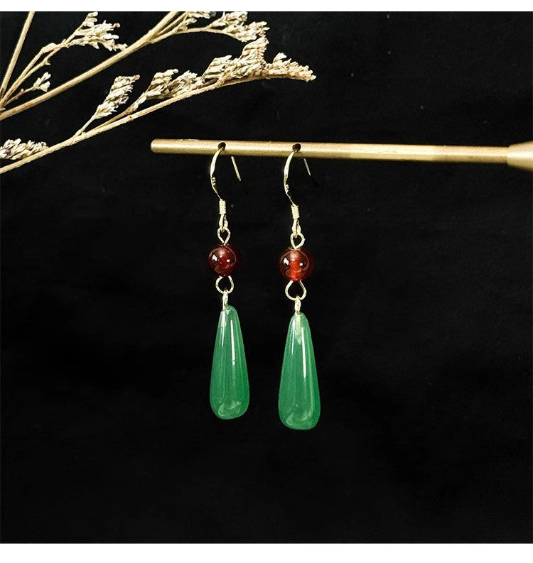 Imitation Chalcedony Green Earrings | New Chinese Style Ancient Water Drop Accessory