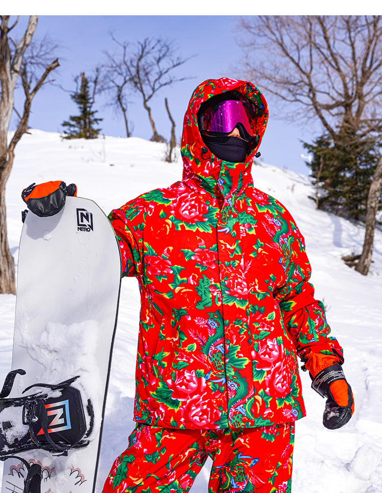 Northeast Large Floral Cotton Jacket Fleece Lined Warm Winter Coat