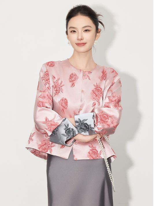 2026 Spring Summer Satin Jacquard Elegant Jacket for Women