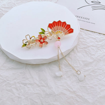 Blue Enamel Hair Clip Chinese Style Pearl Tassel Butterfly Hairpin