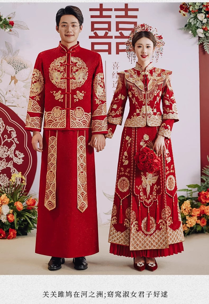 Chinese Wedding Dress Dragon Phoenix Xiuhe Bride & Groom Set