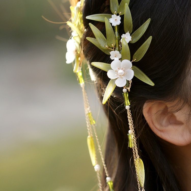 Orchid tassel headdress with side clips and new Chinese flower hairpins