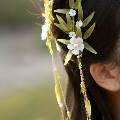 Orchid tassel headdress with side clips and new Chinese flower hairpins