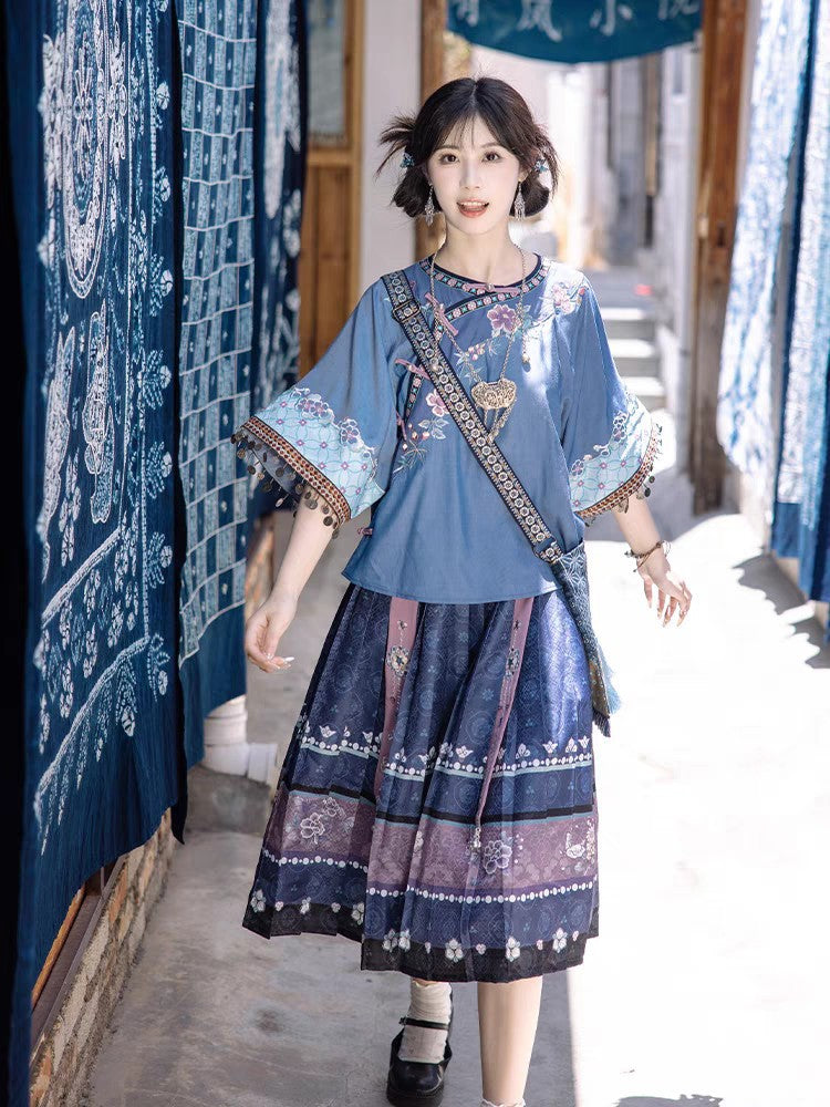 Oriental Holiday Ethnic Wear — Oblique Collar Big Sleeve Daily Set