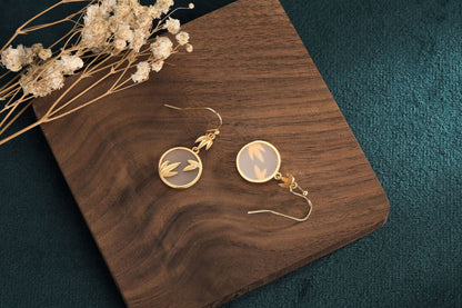 Classical Style Jade Earrings — Copper Plated 24K Gold Bamboo Leaf