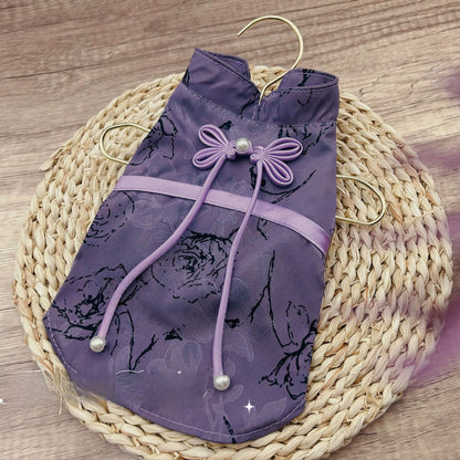 New Chinese Style Pet Cheongsam Embroidered Dress for Small Dogs