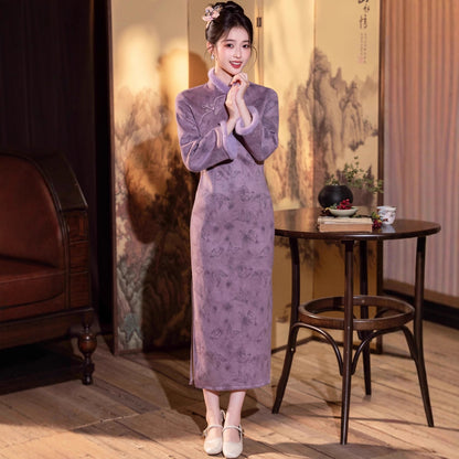 2025 New Chinese Cheongsam – Youthful Elegant Purple Winter Dress