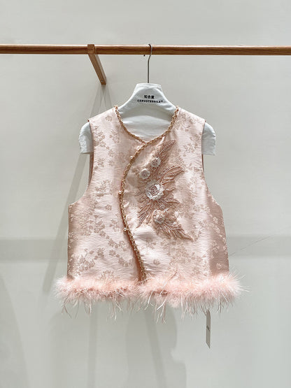 National Style Feather and Sequin Vest for Women