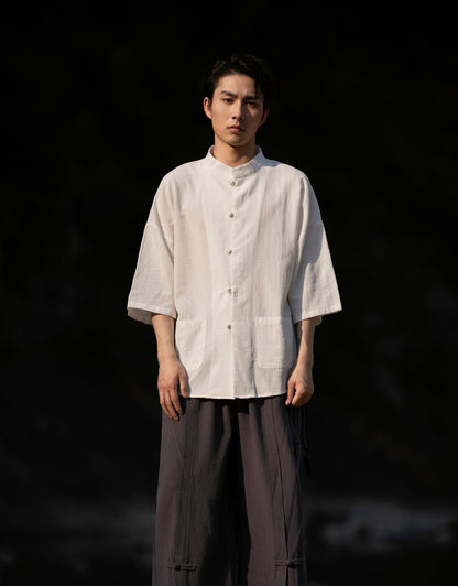 Summer Chinese Cotton Linen Shirt Men Casual Thin Youth Trend Top